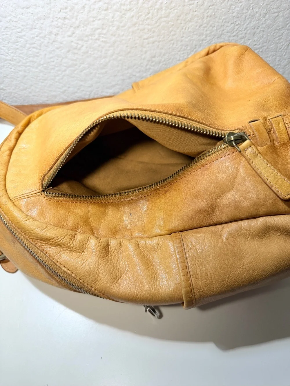Mustard Yellow Leather Mini Backpack